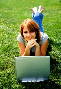 Girl, Laptop on grass