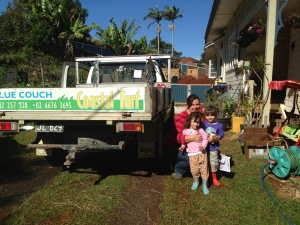 Jodie, her toddler twosome, and the Coastal Turf Ute. 